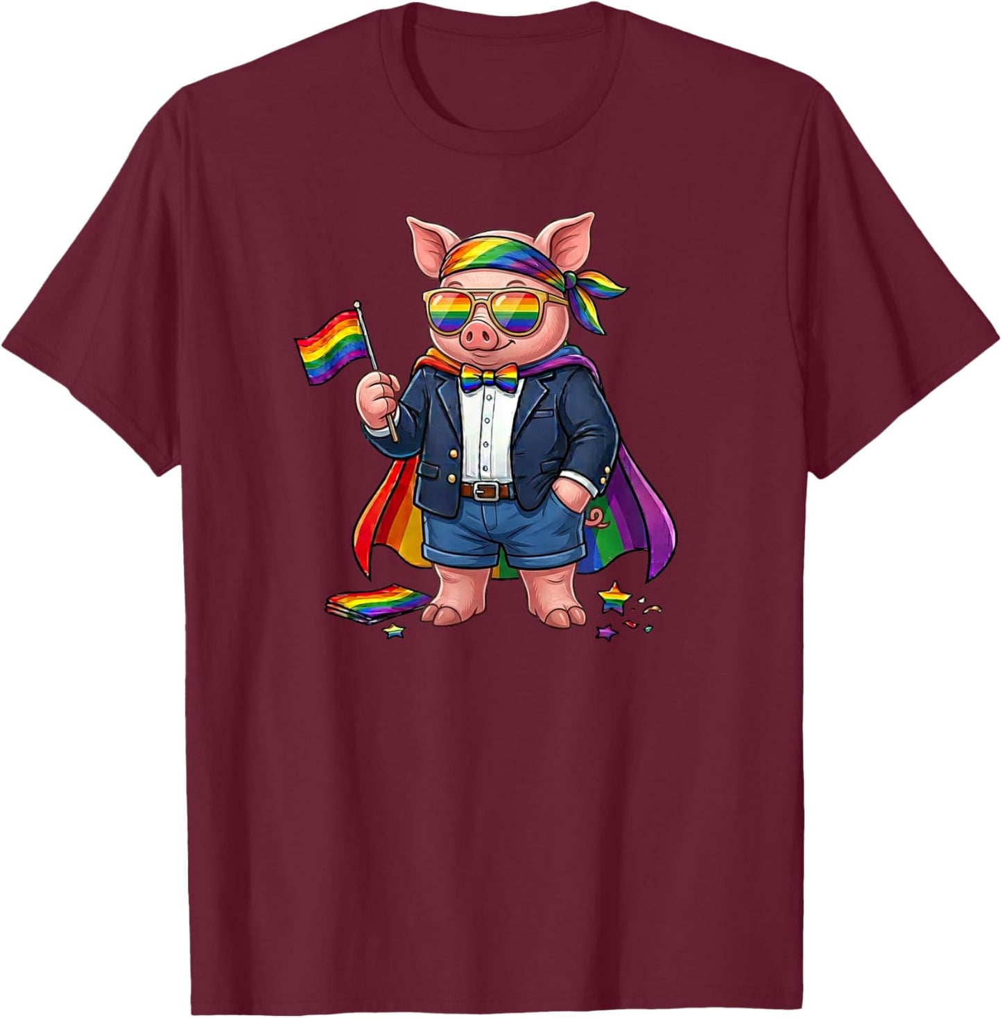 Funny Pig LGBT Rainbow Lesbian Gay Pride Women Men T-Shirt - T-Shirt | Maroon