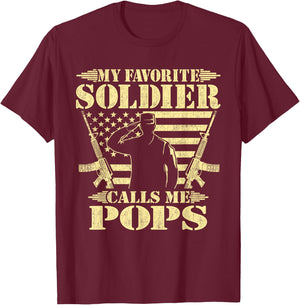 My Favorite Soldier Calls Me Pops - Proud Military Grandpa T-Shirt - T-Shirt | Maroon