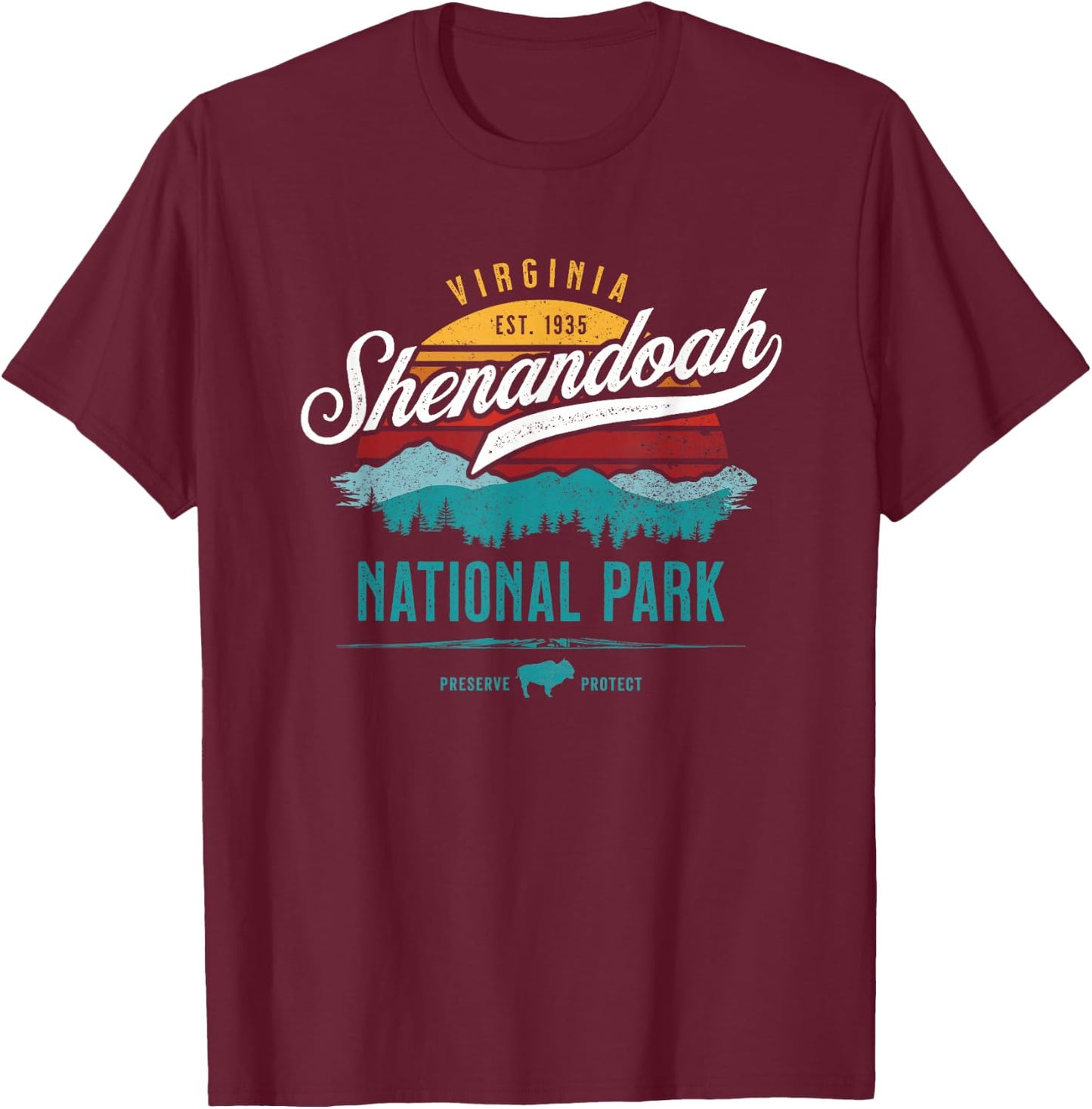 Vintage Shenandoah National Virginia USA Park Hiking Camping T-Shirt - T-Shirt | Maroon