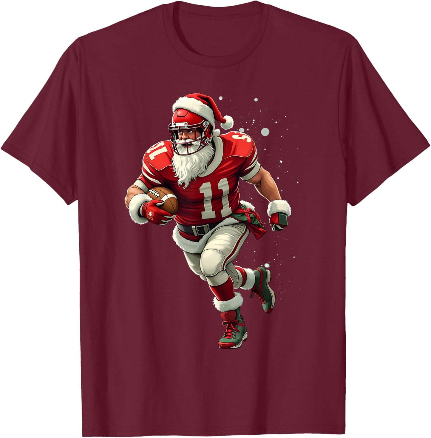 Santa Sports Christmas Football Player Boys T-Shirt - T-Shirt | Maroon