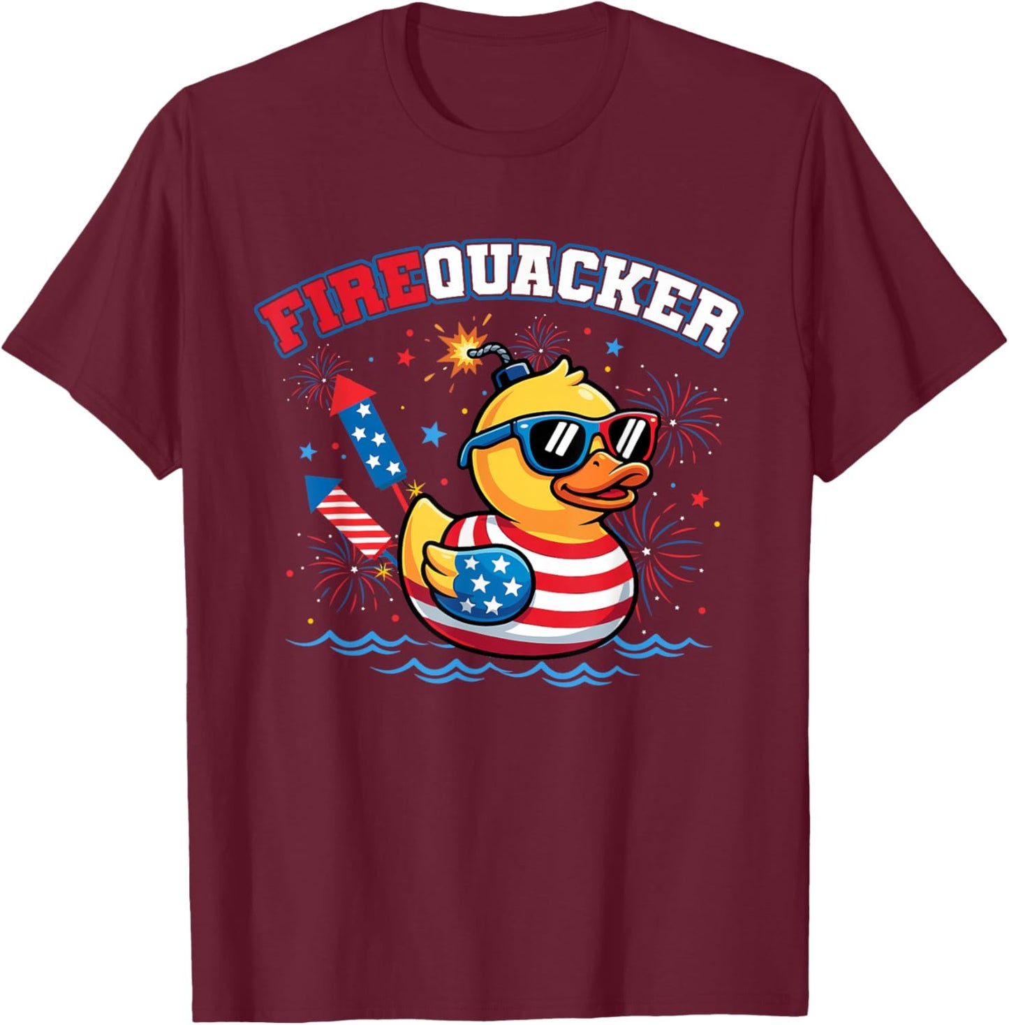 Funny Duck Firequacker Patriotic Fourth of July Men Women T-Shirt - T-Shirt | Maroon