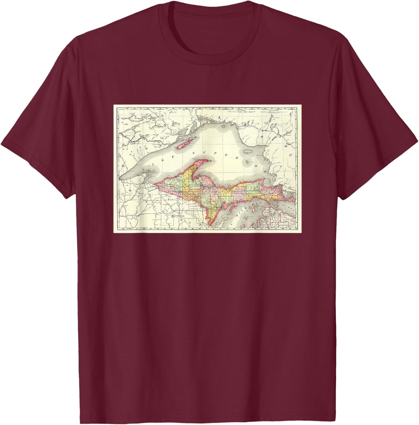 Michigan Upper Peninsula Map T-Shirt - T-Shirt | Maroon