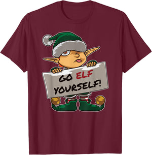 Christmas Bad Elf Dirty Pun "Go Elf Yourself" Provocative T-Shirt - T-Shirt | Maroon