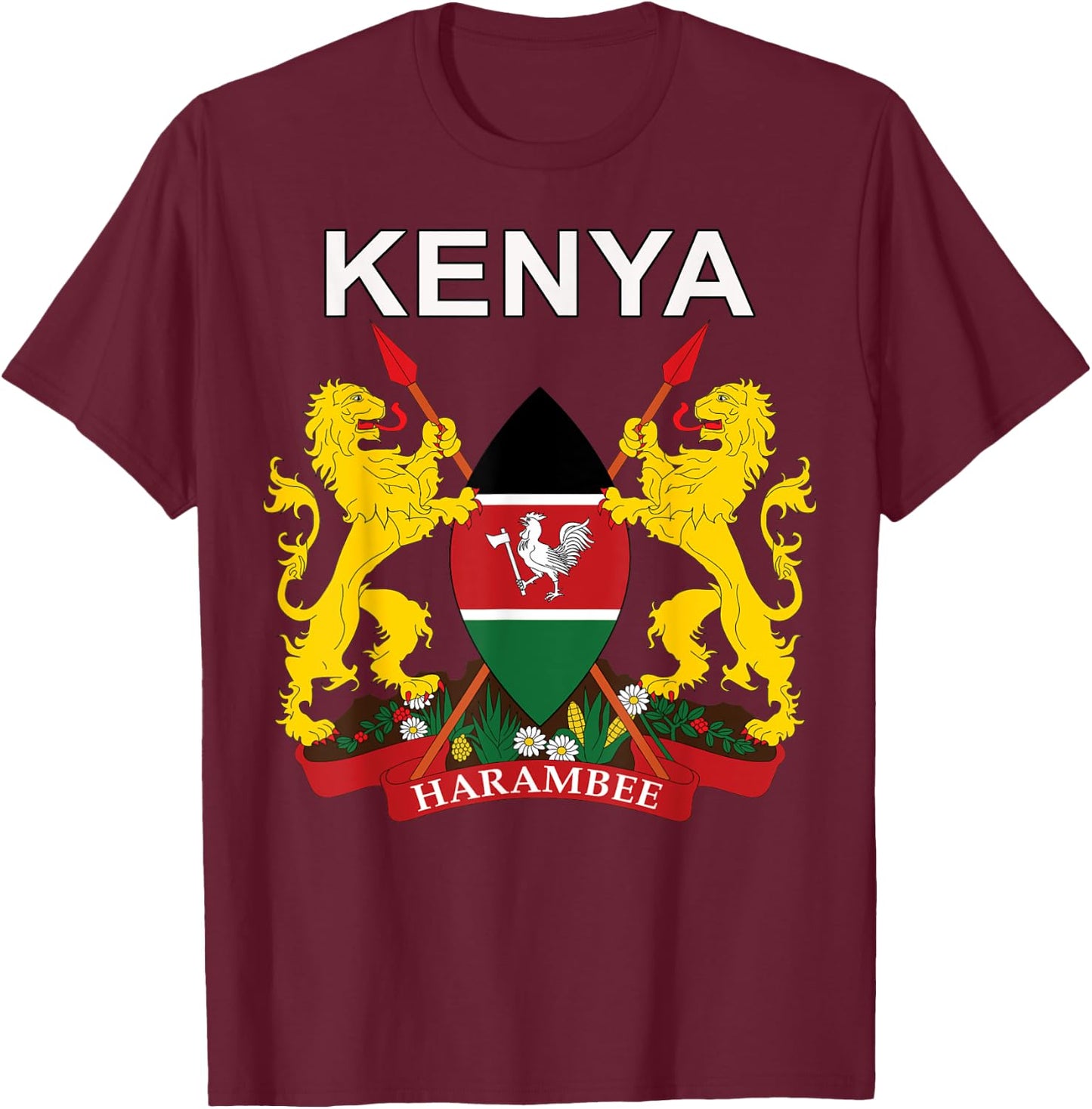 Kenya Emblem Cultural Background T-Shirt - T-Shirt | Maroon
