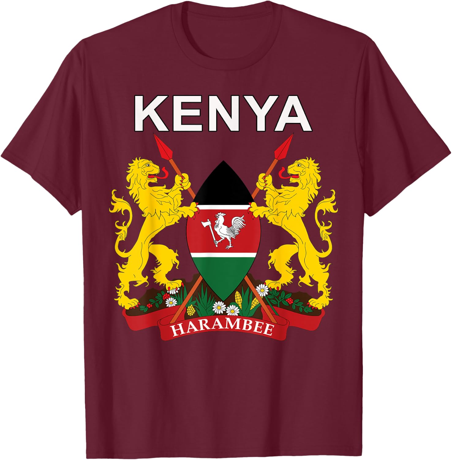 Kenya Emblem Cultural Background T-Shirt - T-Shirt | Maroon