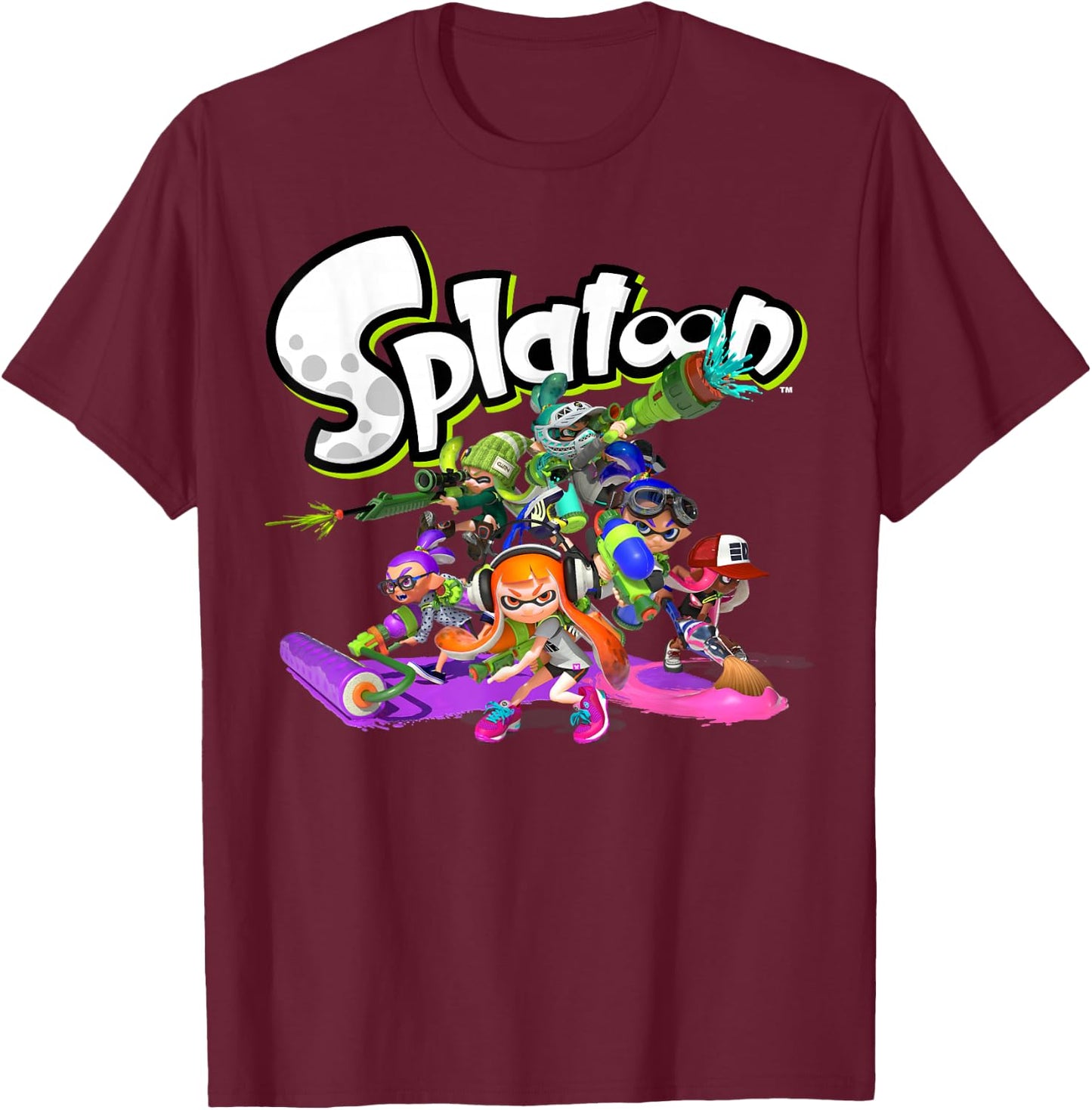Splatoon Logo Teams Group Shot T-Shirt - T-Shirt | Maroon