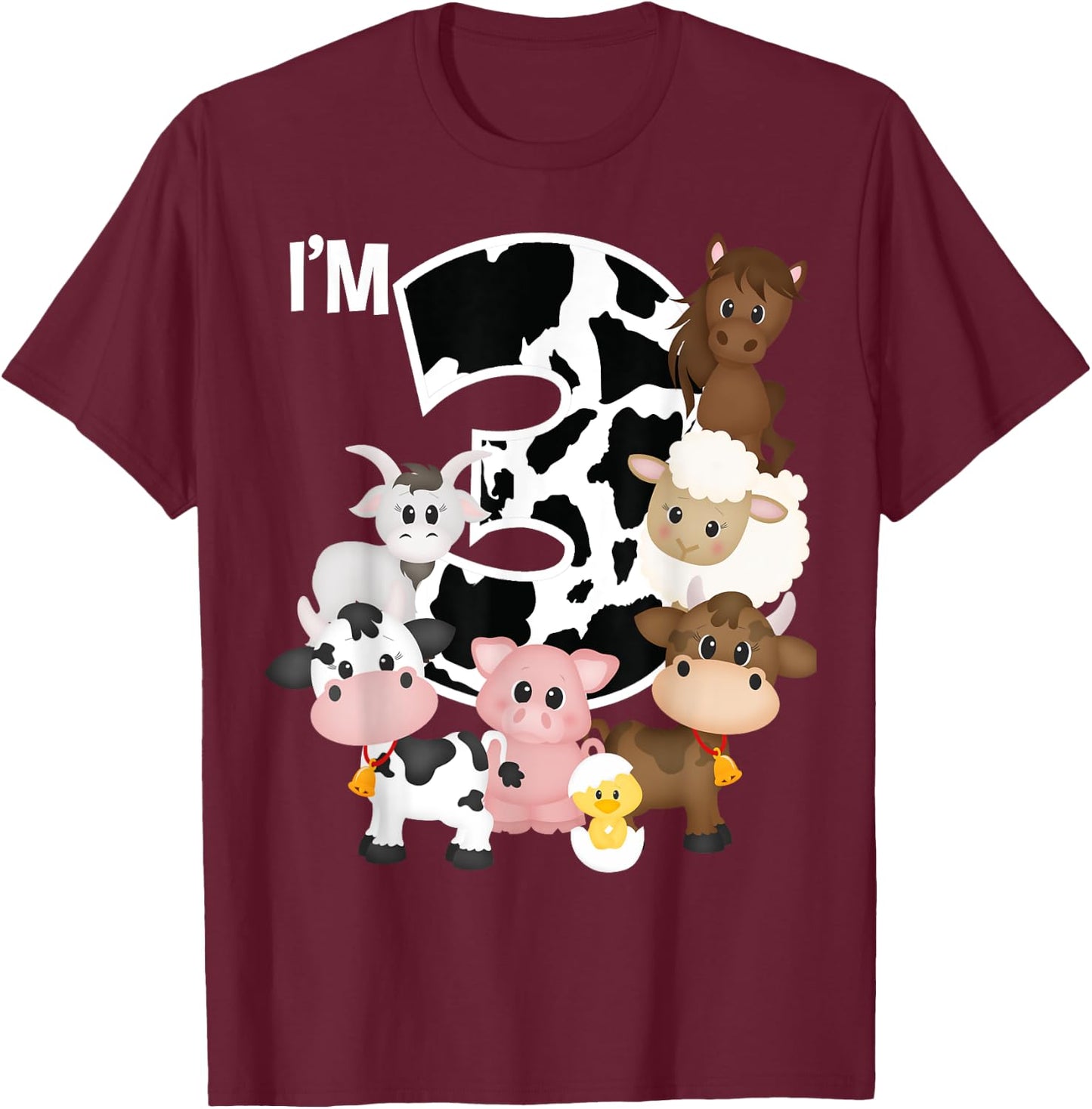 Farm Animals Barnyard Farm House 3rd Birthday Party Supply T-Shirt - T-Shirt | Maroon