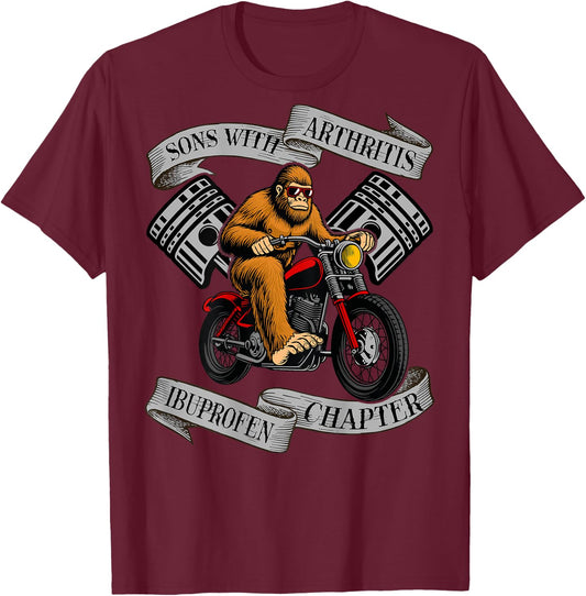 Sons with Arthritis Ibuprofen Chapter Bigfoot on Back T-Shirt - T-Shirt | Maroon