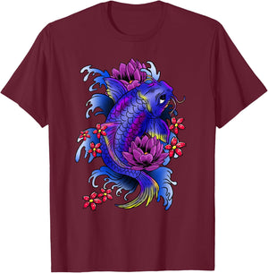 Koi Fish Japan Style Fish Japanese Carp Tea Gift T-Shirt - T-Shirt | Maroon