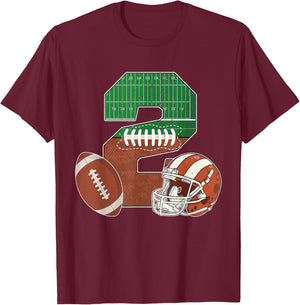 2nd Birthday Football Theme 2 Year Old Boy Party T-Shirt - T-Shirt | Maroon