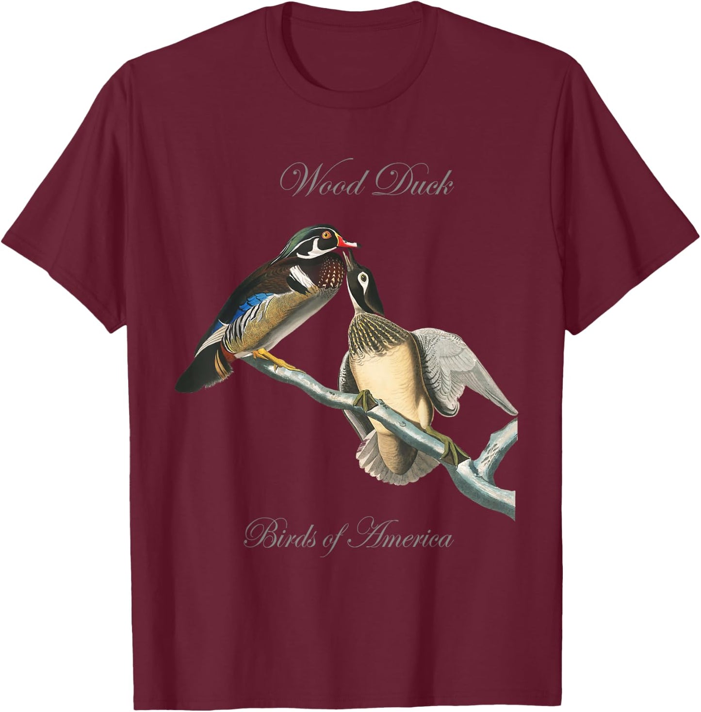 Wood Ducks - Birds of America Series Audubon T-Shirt - T-Shirt | Maroon