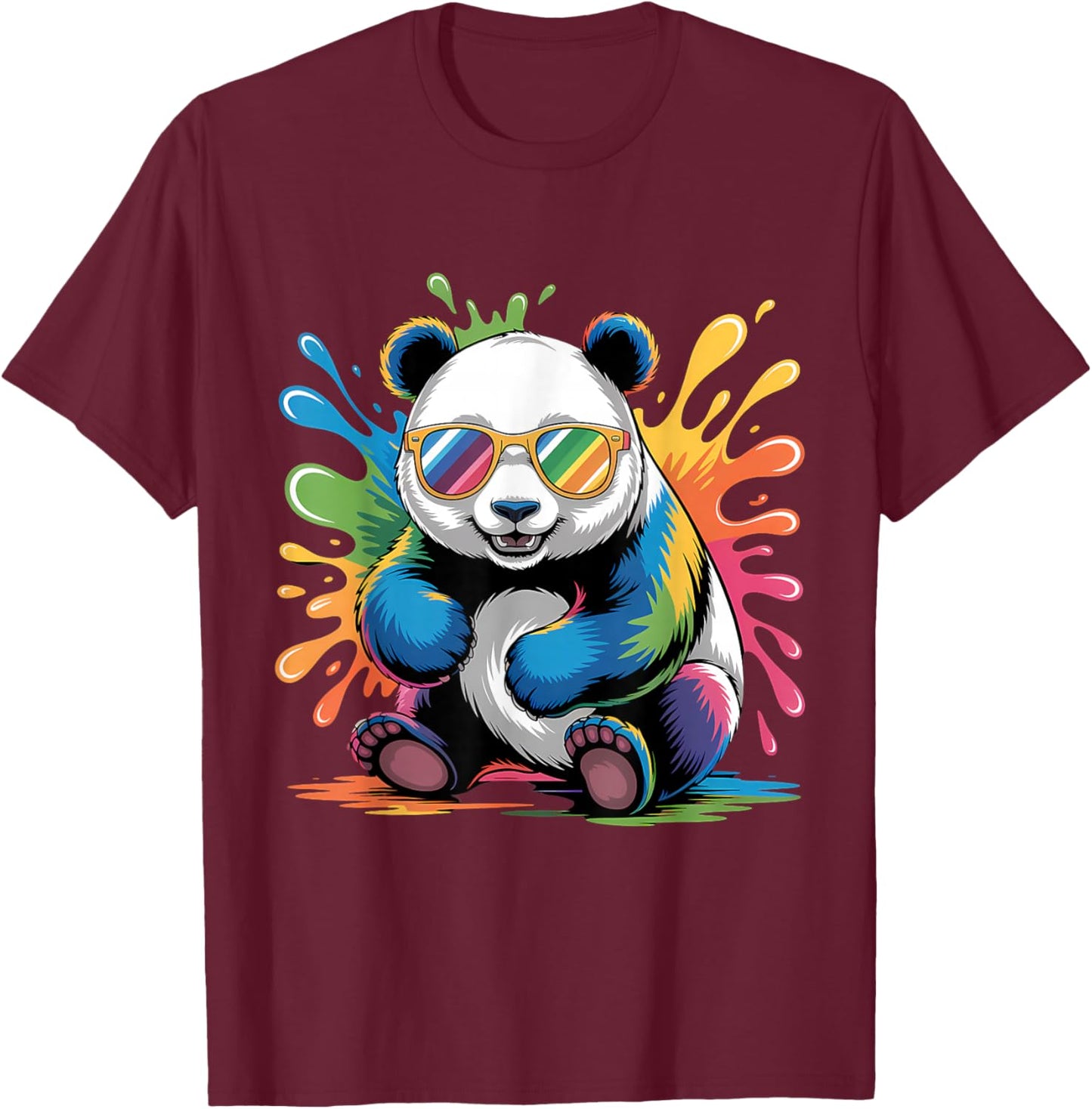 Panda with Sunglasses Graphic Motif Animal Funny Panda Bear T-Shirt - T-Shirt | Maroon