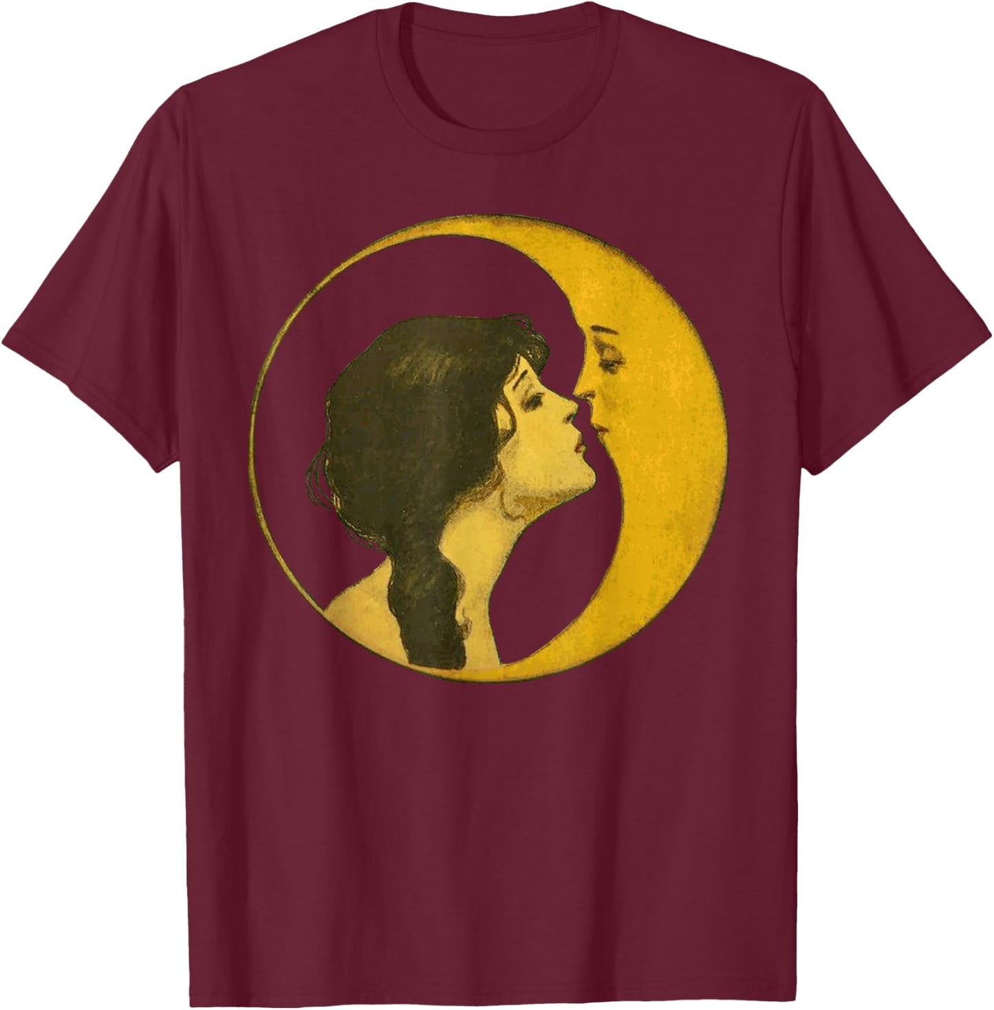Kiss the Man On The Moon Vintage Art Celestial Gift T-Shirt - T-Shirt | Maroon