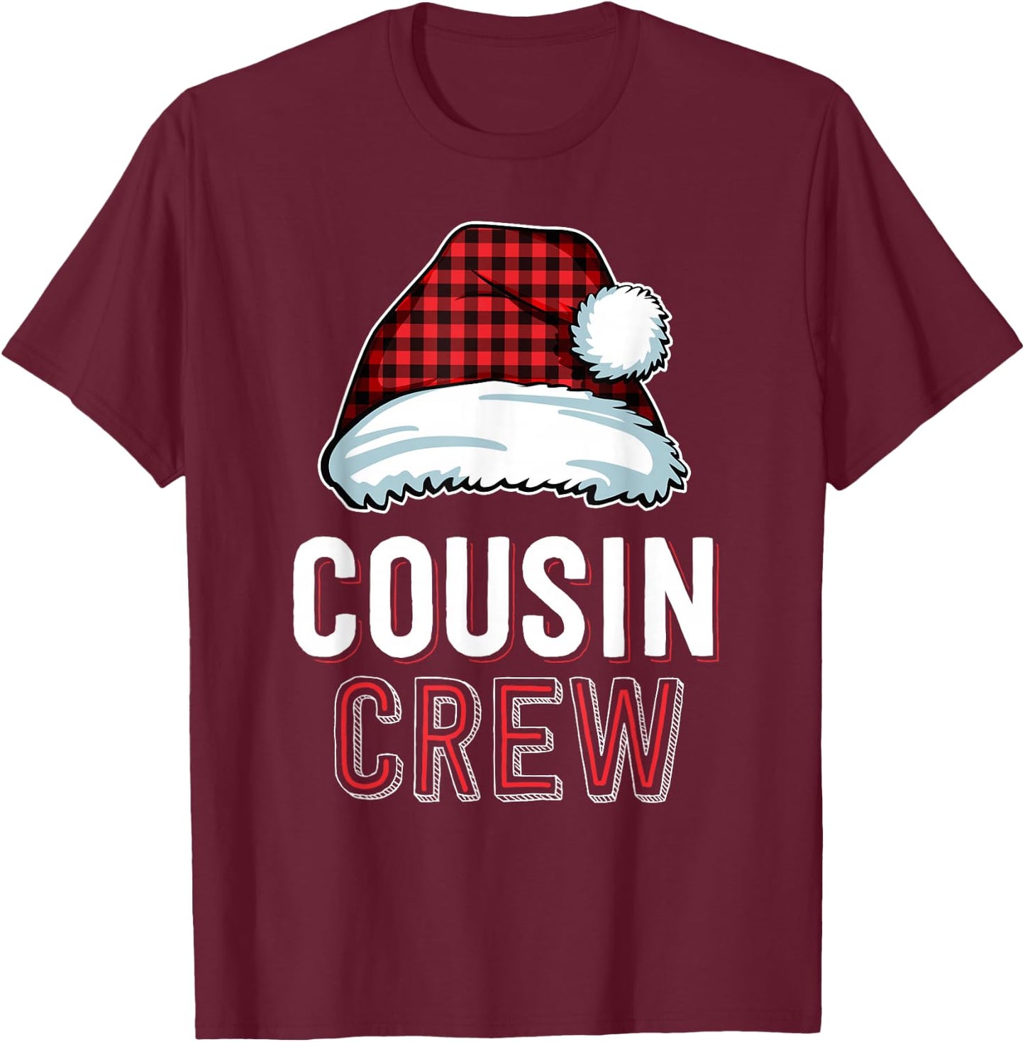 Cousin Crew Red Buffalo Plaid Family Matching Christmas T-Shirt - T-Shirt | Maroon