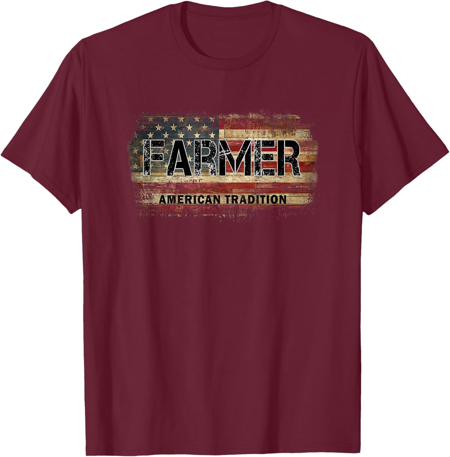 American Flag Vintage Farmer T-Shirt - T-Shirt | Maroon