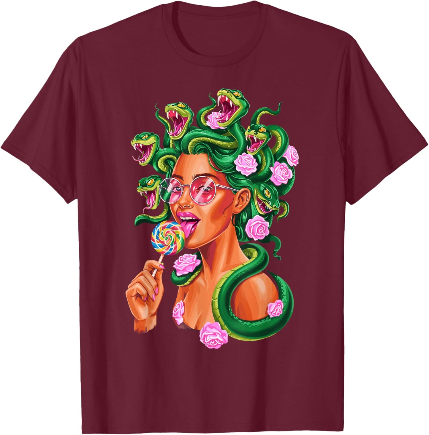 Cool Modern Medusa Snakes Greek Mythology Feminist Lollipop T-Shirt - T-Shirt | Maroon
