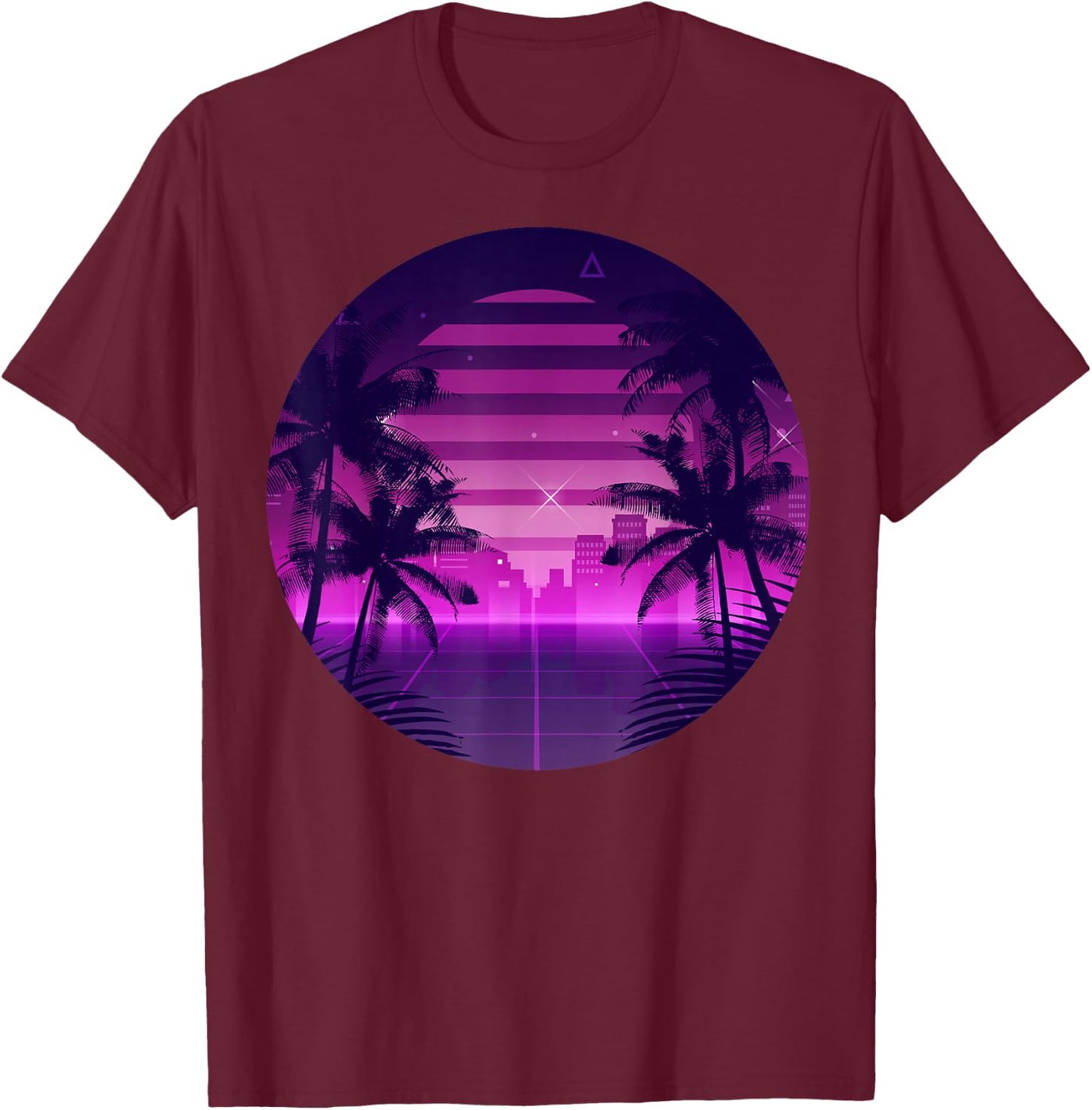 Retro Synthwave Vaporwave 80s Style Design - Palm Trees T-Shirt - T-Shirt | Maroon