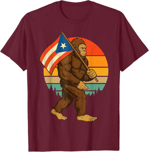 Bigfoot Puerto Rico Flag Retro Boricua T-Shirt - T-Shirt | Maroon
