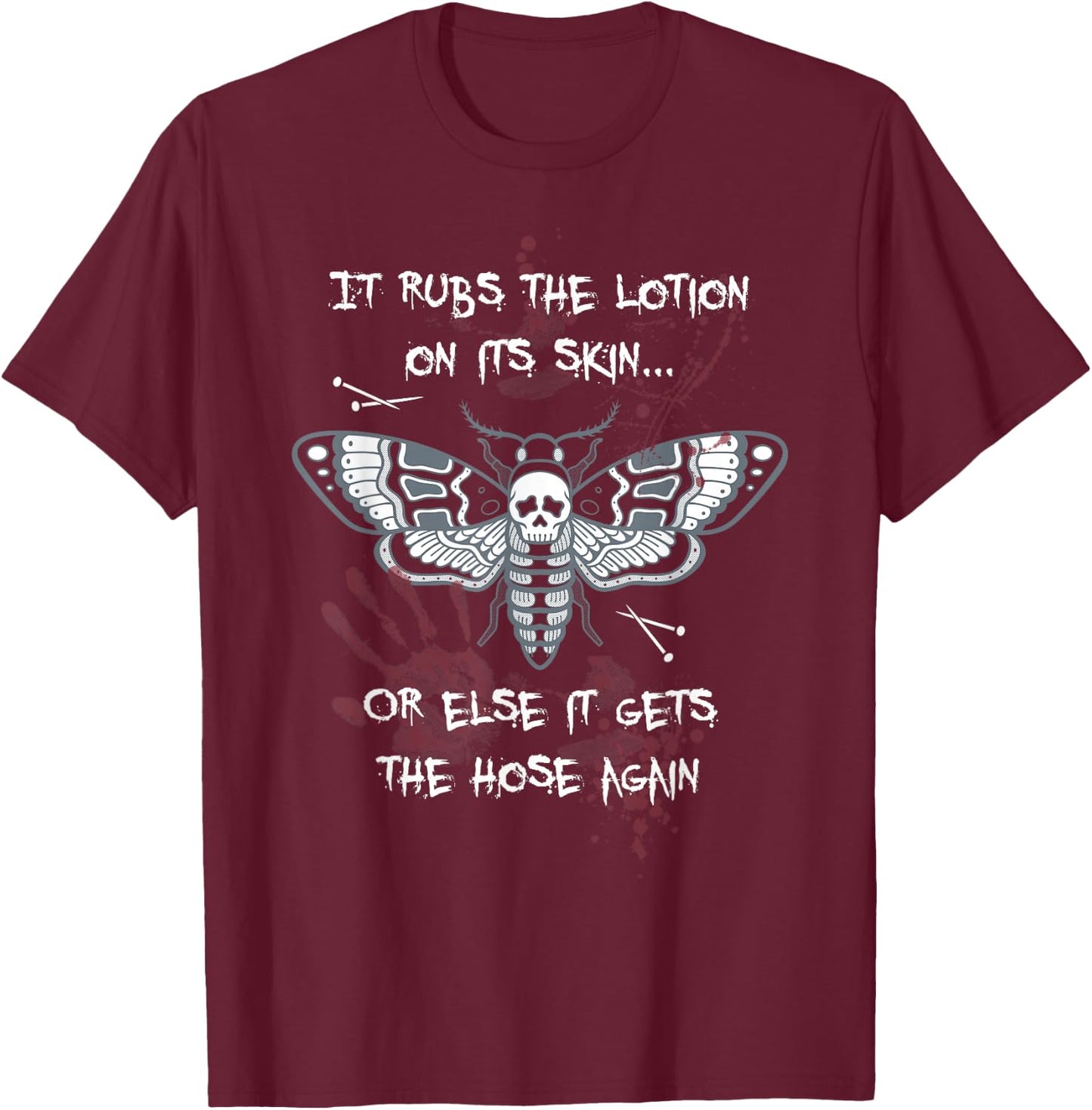 Gothic Horror Deaths Head Moth Slogan T-Shirt - T-Shirt | Maroon