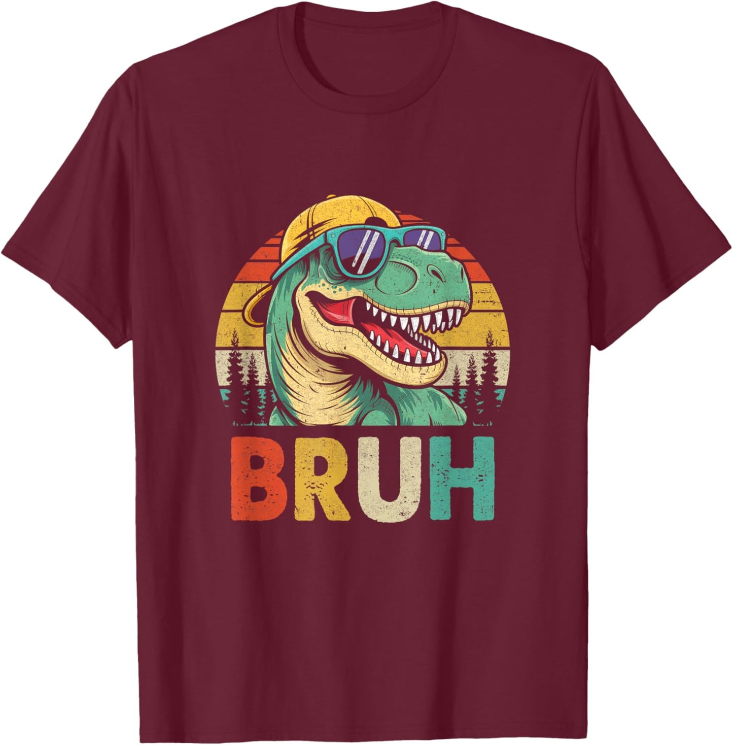 Retro Cool Dino Bruh Meme Funny Dinosaur T-Rex Vintage T-Shirt - T-Shirt | Maroon