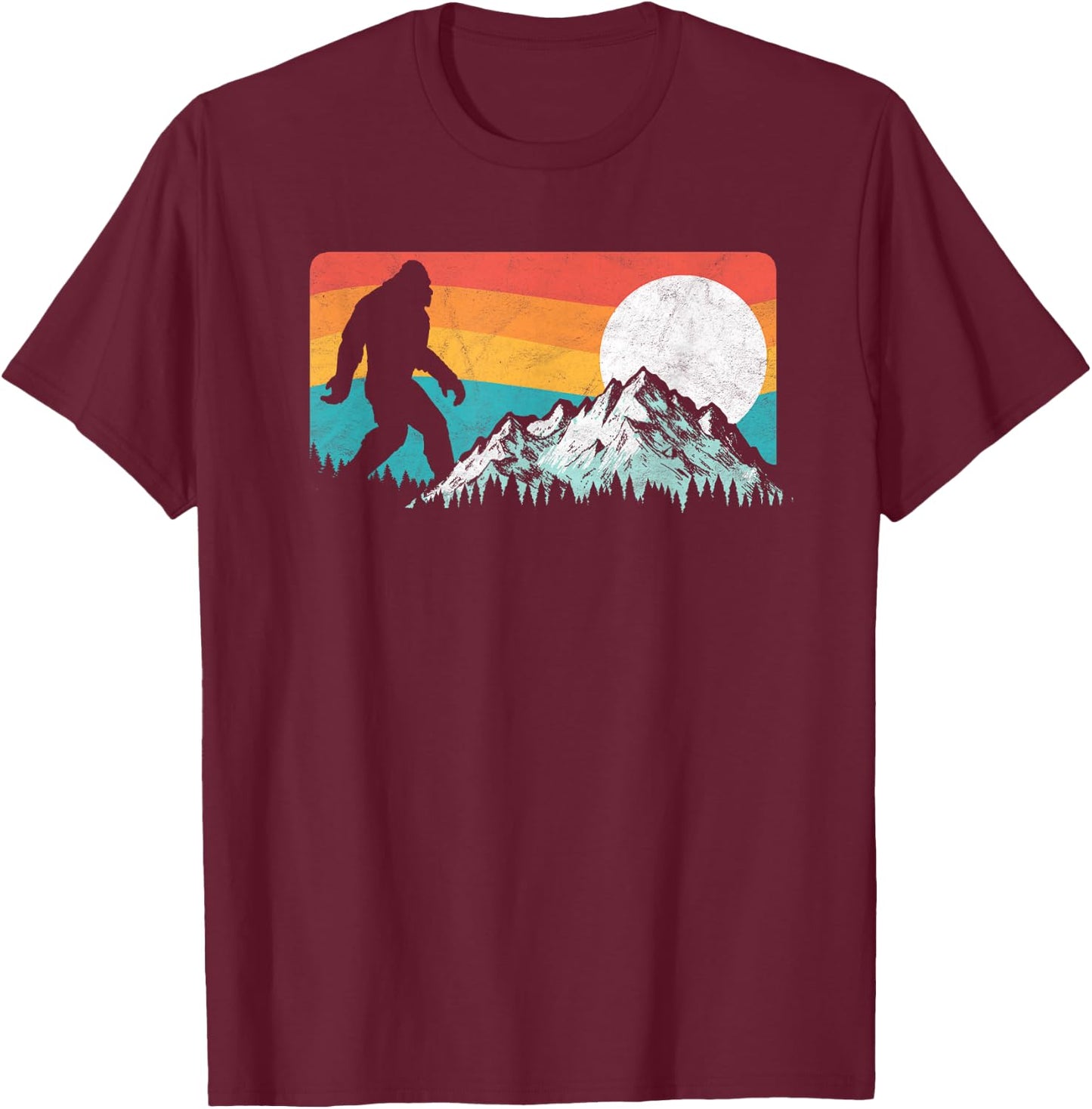 Retro Bigfoot Silhouette Rocky Mountains Eighties Outdoor T-Shirt - T-Shirt | Maroon