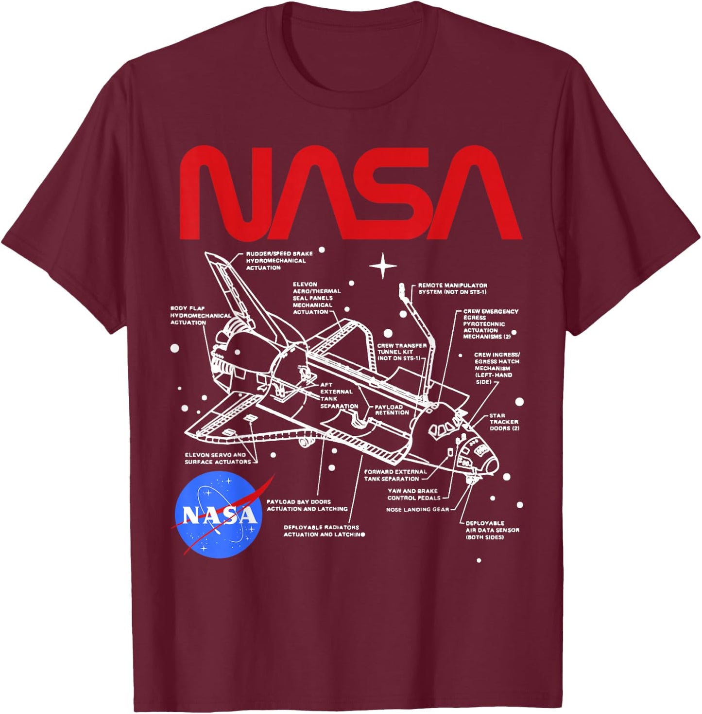 NASA Space Shuttle Schematic Layout T-Shirt - T-Shirt | Maroon