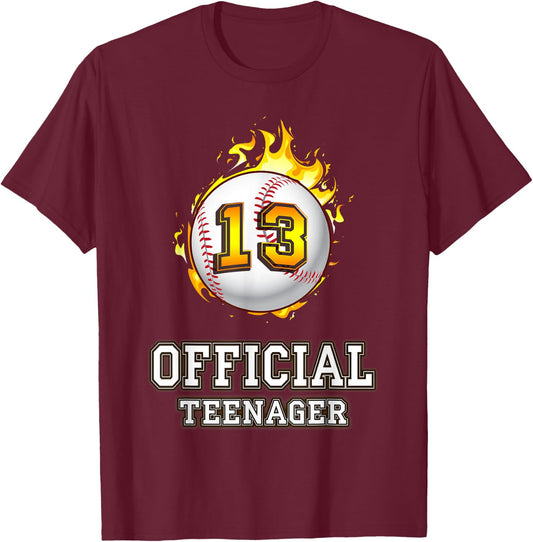 Official Teenager Baseball 13th Birthday Gift T-Shirt - T-Shirt | Maroon
