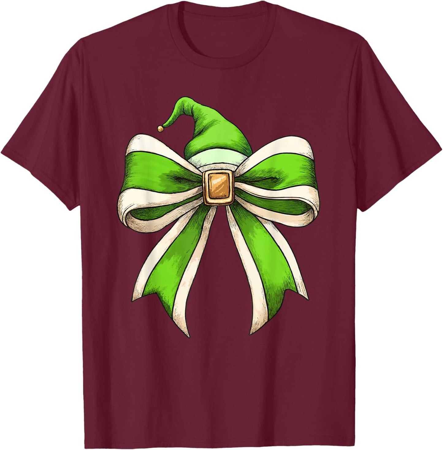 Coquette Christmas Bow Girls Women Holiday Ribbon Green Elf T-Shirt - T-Shirt | Maroon