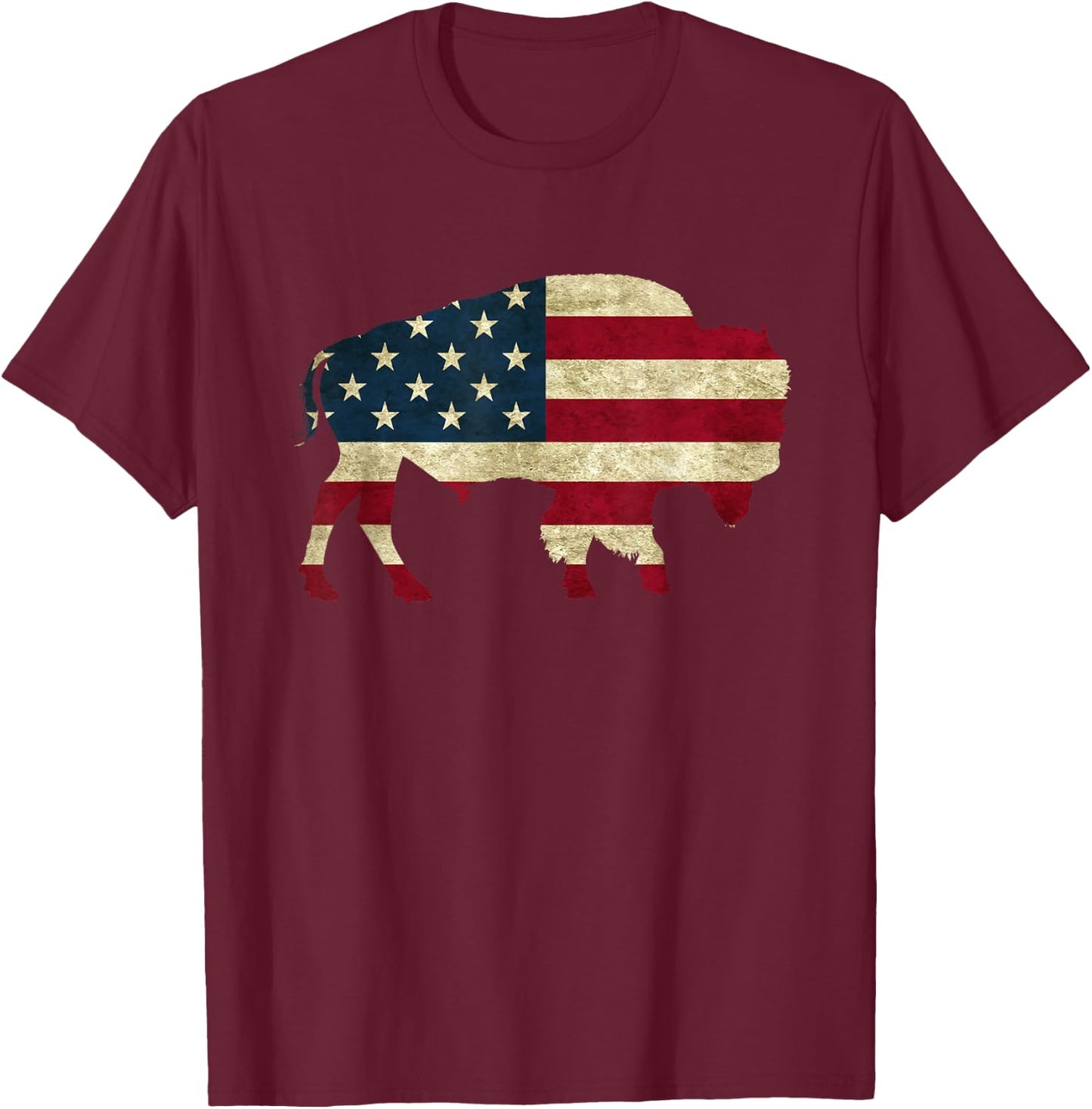 Vintage Buffalo American flag Bison Patriotic gift T-Shirt - T-Shirt | Maroon