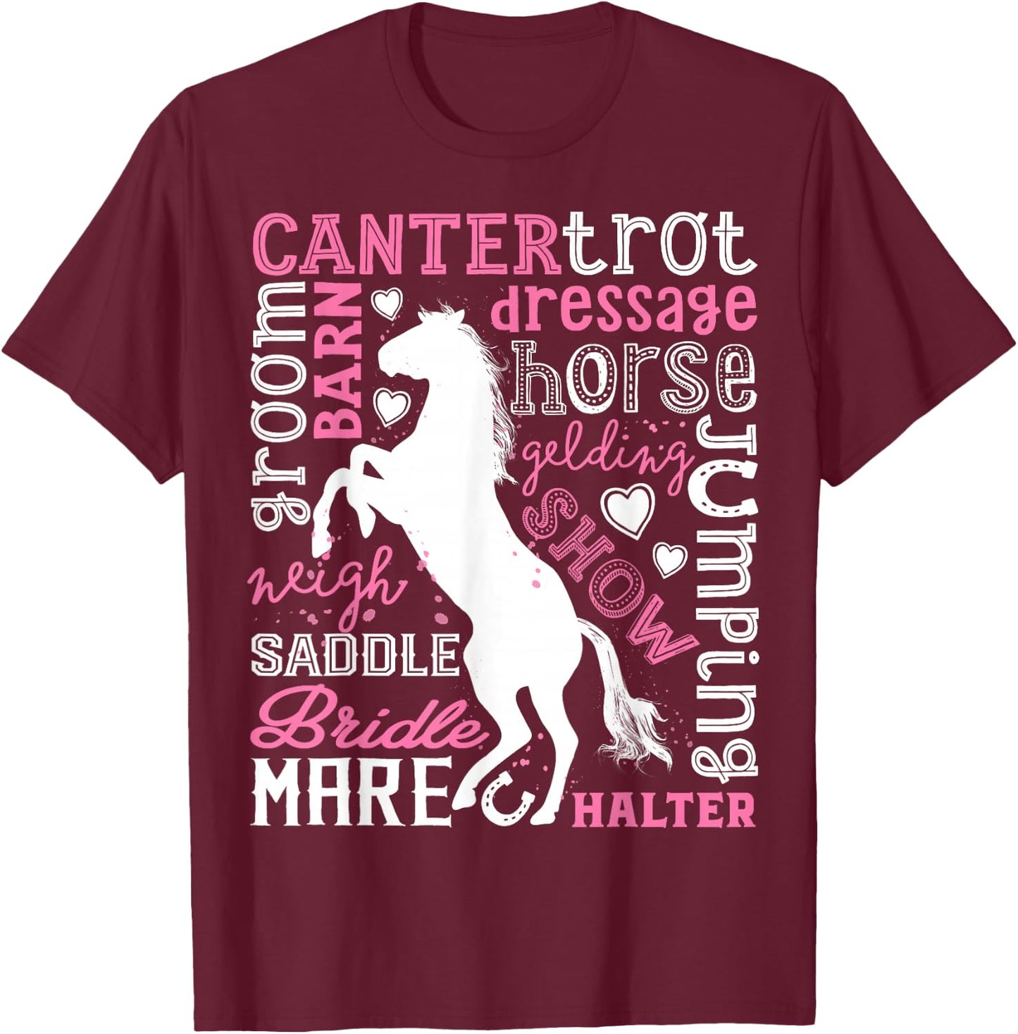 Horse Typography Word Art Girls Horseback Riding Equestrian T-Shirt - T-Shirt | Maroon