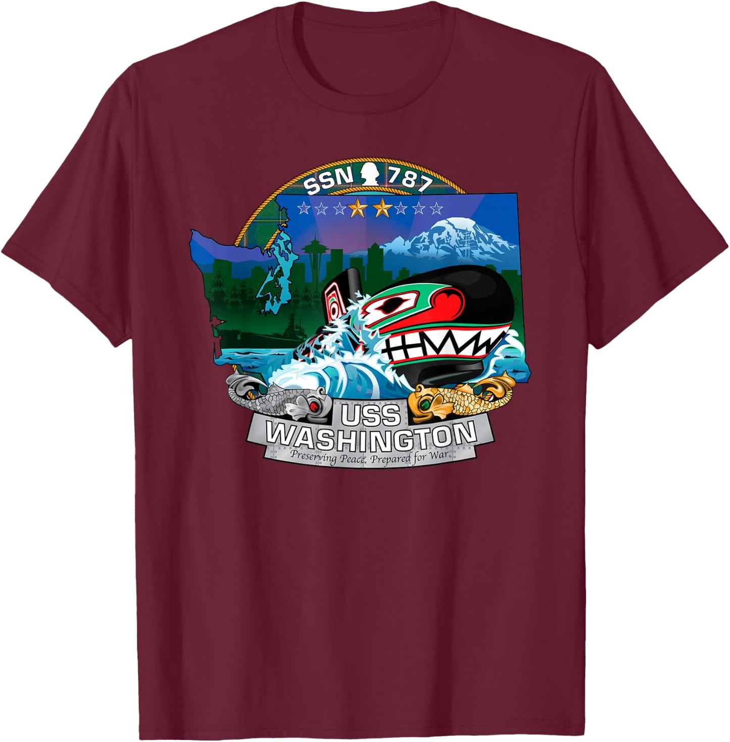 Submarine Veteran SSN-787 USS Washington U-boat Gift T-Shirt - T-Shirt | Maroon
