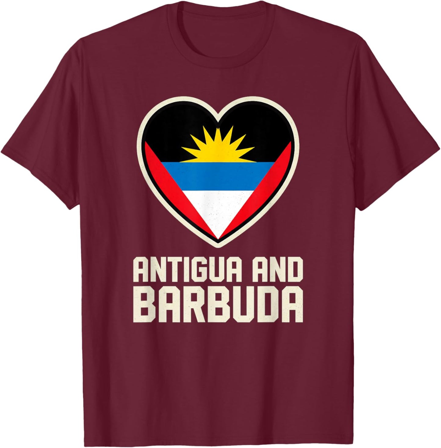 Antigua and Barbuda Heart Flag Vintage Souvenir T-Shirt - T-Shirt | Maroon