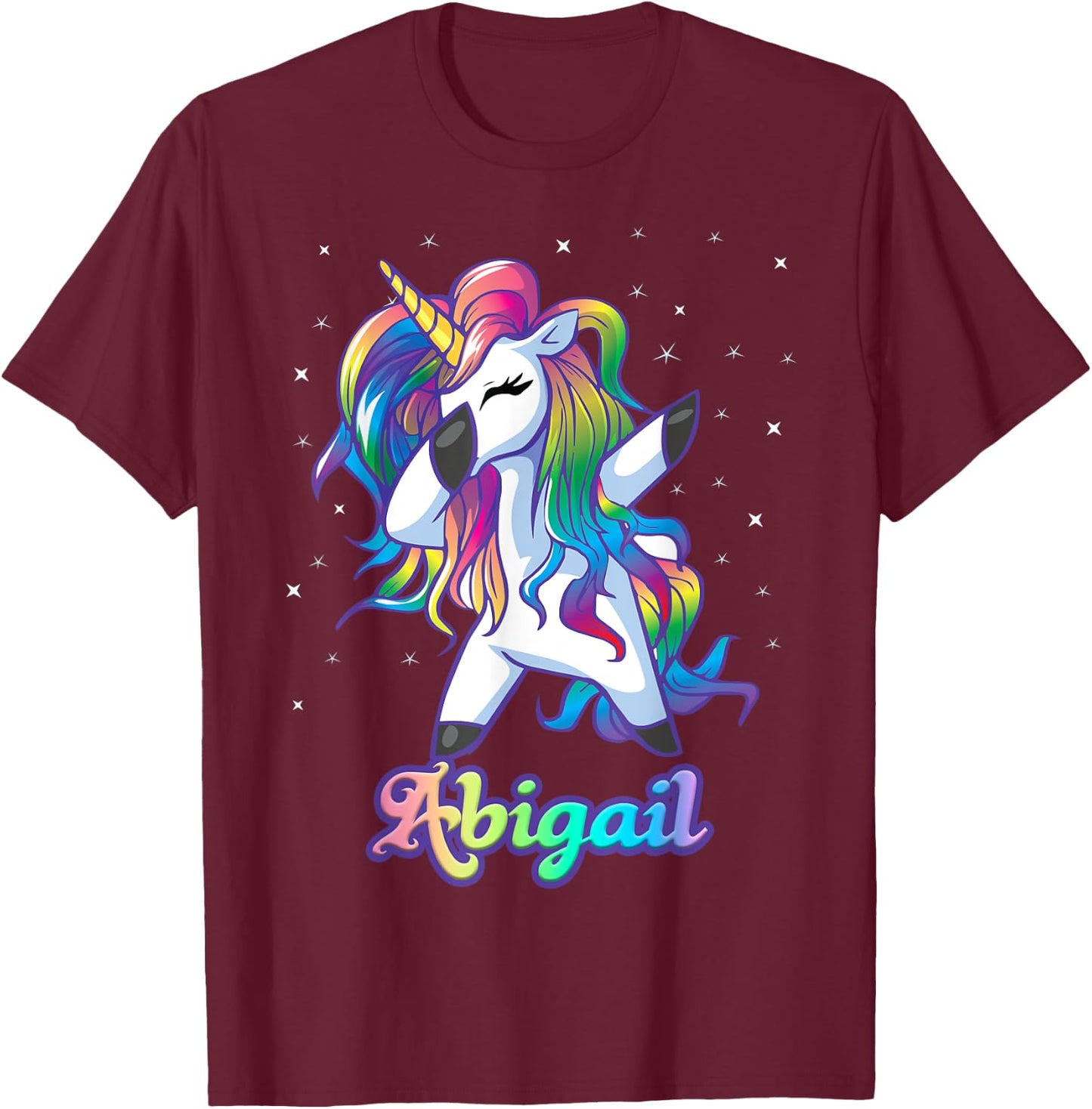ABIGAIL Name Personalized Custom Rainbow Unicorn Dabbing T-Shirt - T-Shirt | Maroon