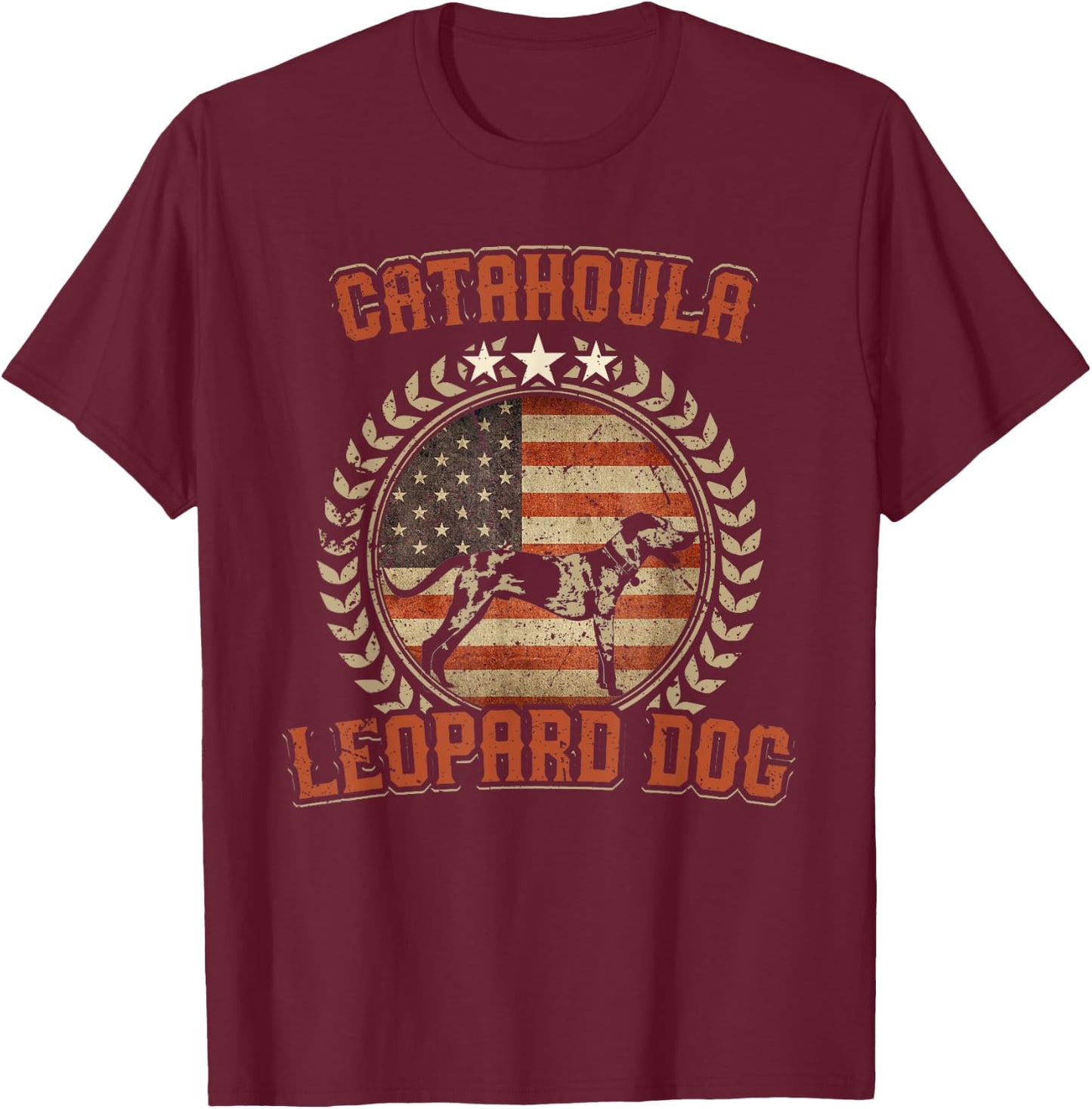 Catahoula Leopard Dog American Flag Shirt USA Dog Lover Gift T-Shirt - T-Shirt | Maroon