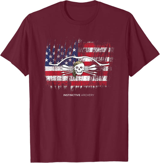 Pirate Archer - American Flag T-Shirt - T-Shirt | Maroon