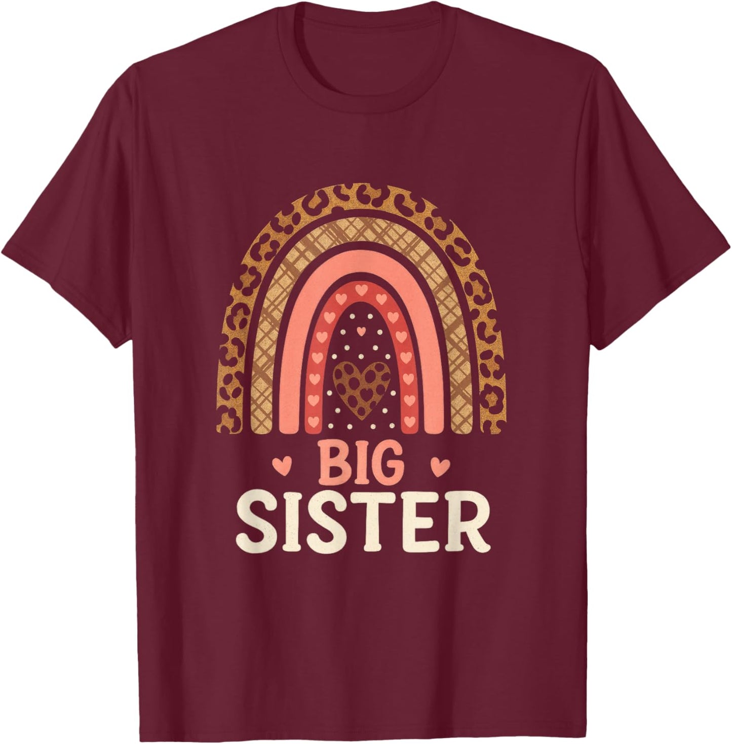 Big Sister - Rainbow Leopard Announcement T-Shirt - T-Shirt | Maroon