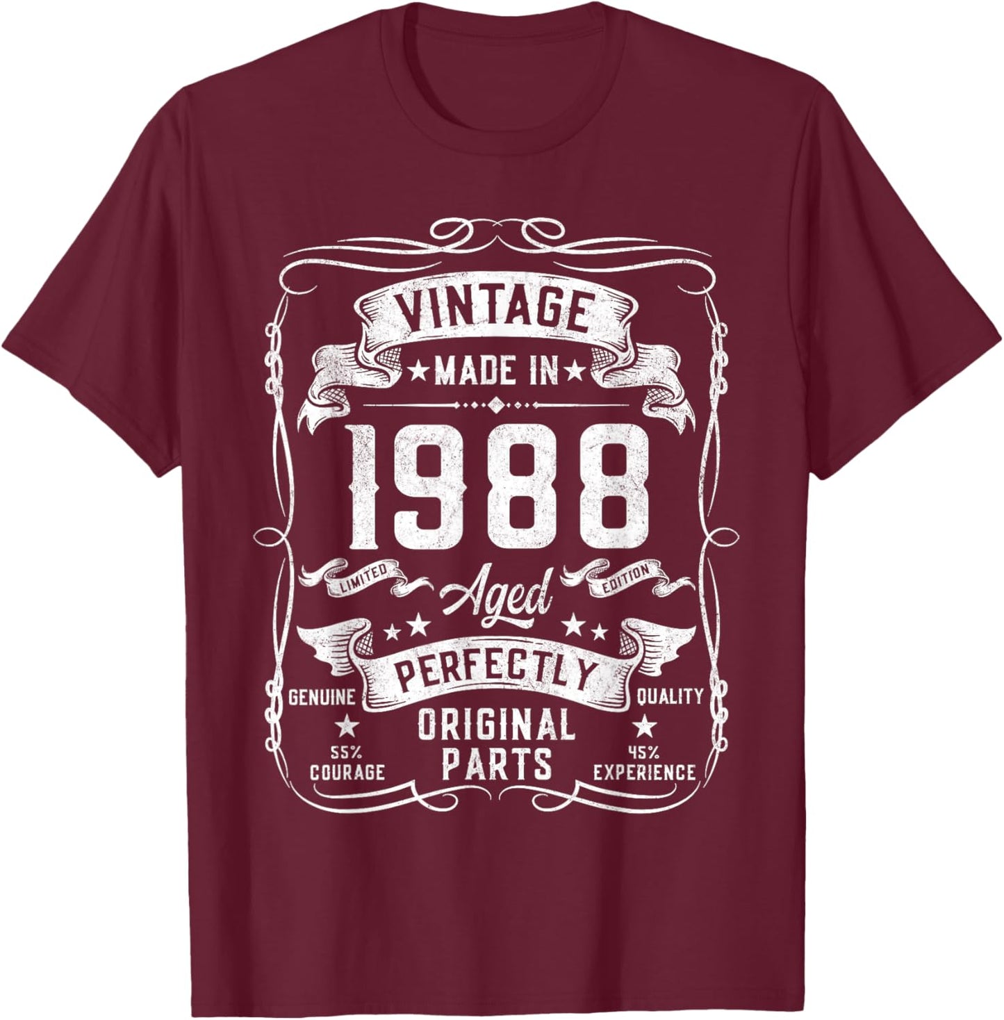 37th Birthday Gifts 37yr 37 Years Old Vintage 1988 T-Shirt - T-Shirt | Maroon