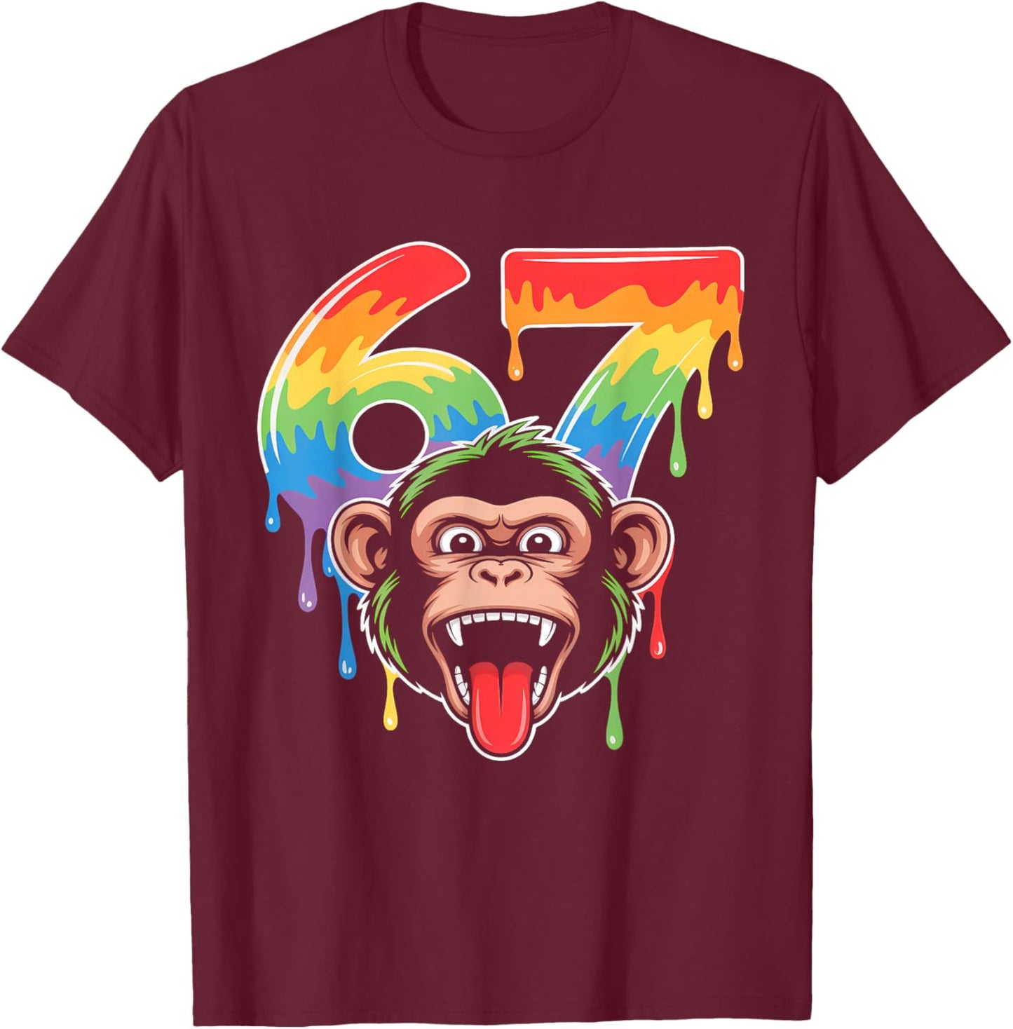 67 Monkey Meme Funny Six Seven Alpha Slang T-Shirt - T-Shirt | Maroon
