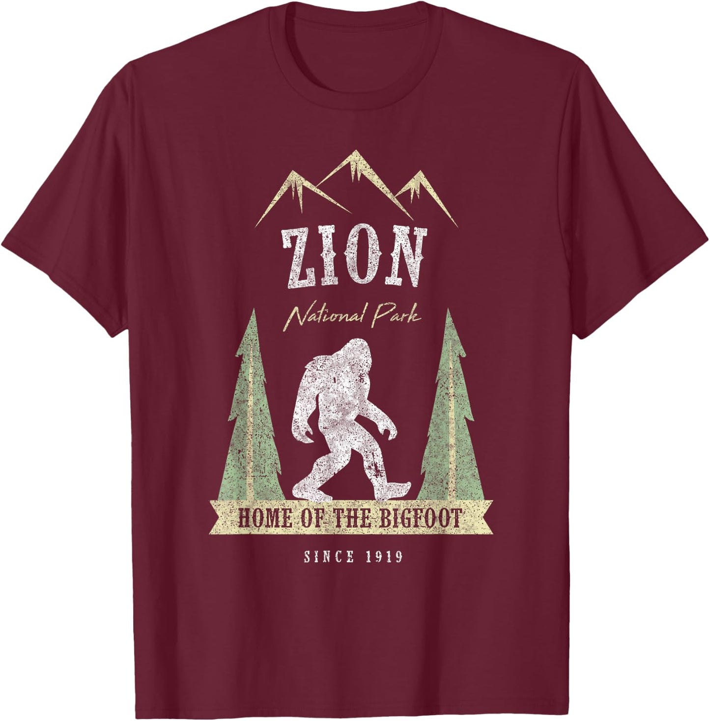 Zion National Park Shirt Vintage Bigfoot Utah Gift T-Shirt - T-Shirt | Maroon