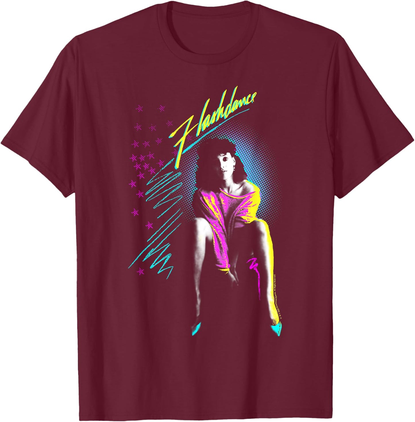 Flashdance Alex Owens Neon Title Logo T-Shirt - T-Shirt | Maroon