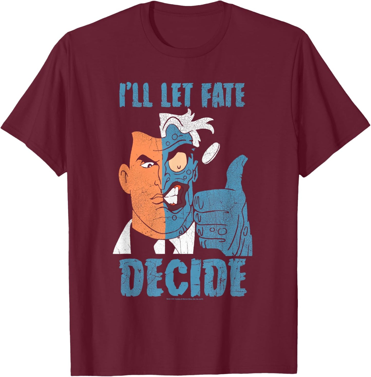 Batman: Animated Series Two-Face Fate Decide T-Shirt - T-Shirt | Maroon