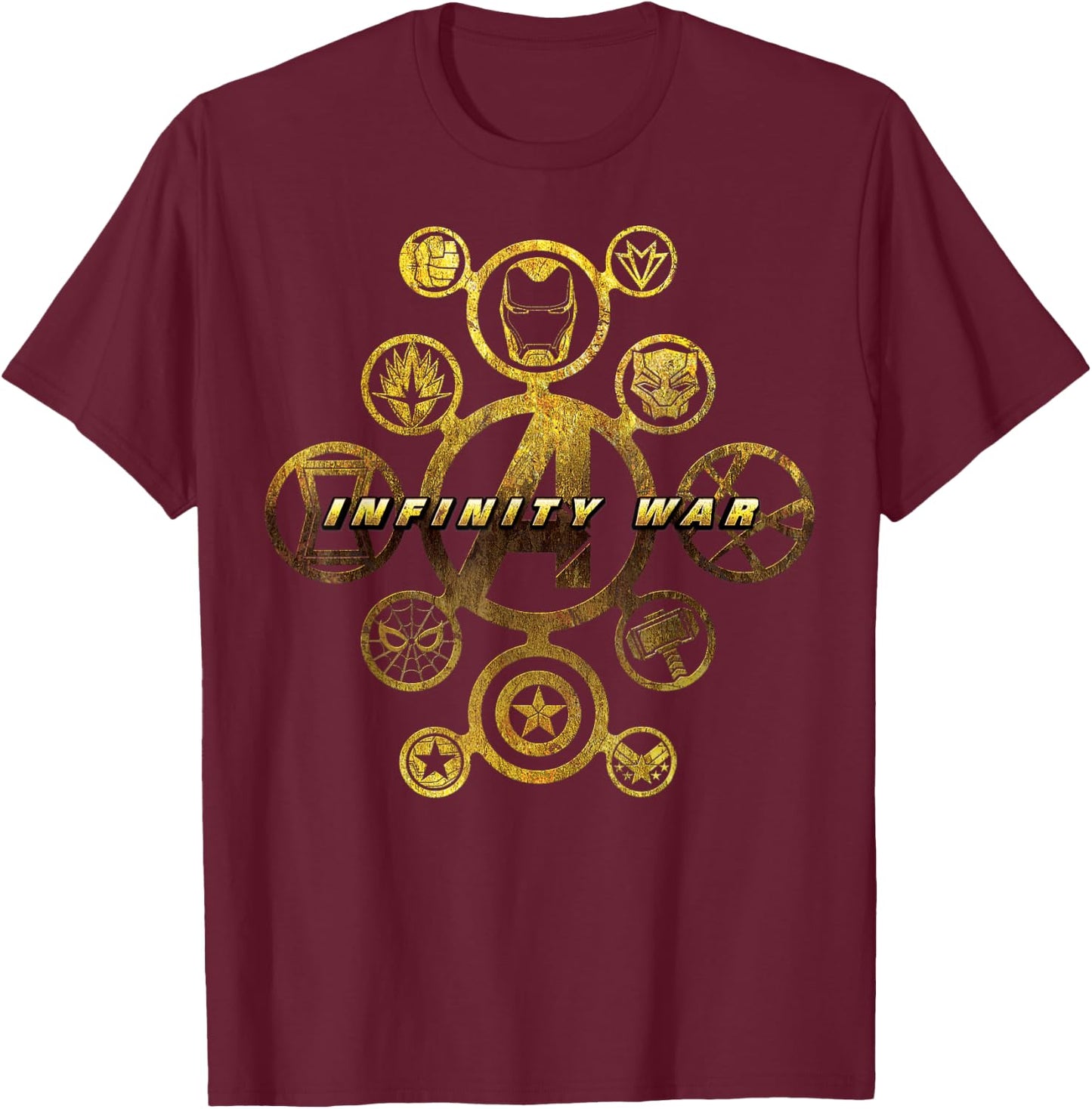 Marvel Avengers Infinity War Gold Hero Icons Graphic T-Shirt - T-Shirt | Maroon