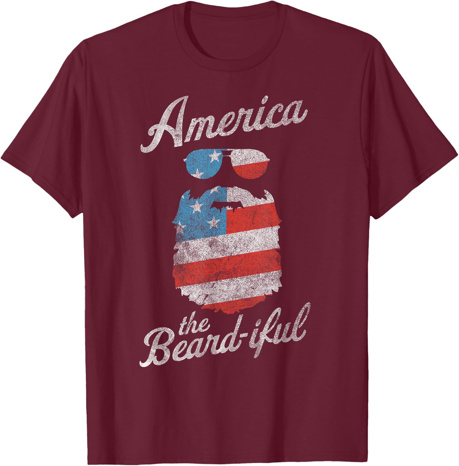 Patriotic American Flag Beard Shirt America The Beard-iful T-Shirt - T-Shirt | Maroon