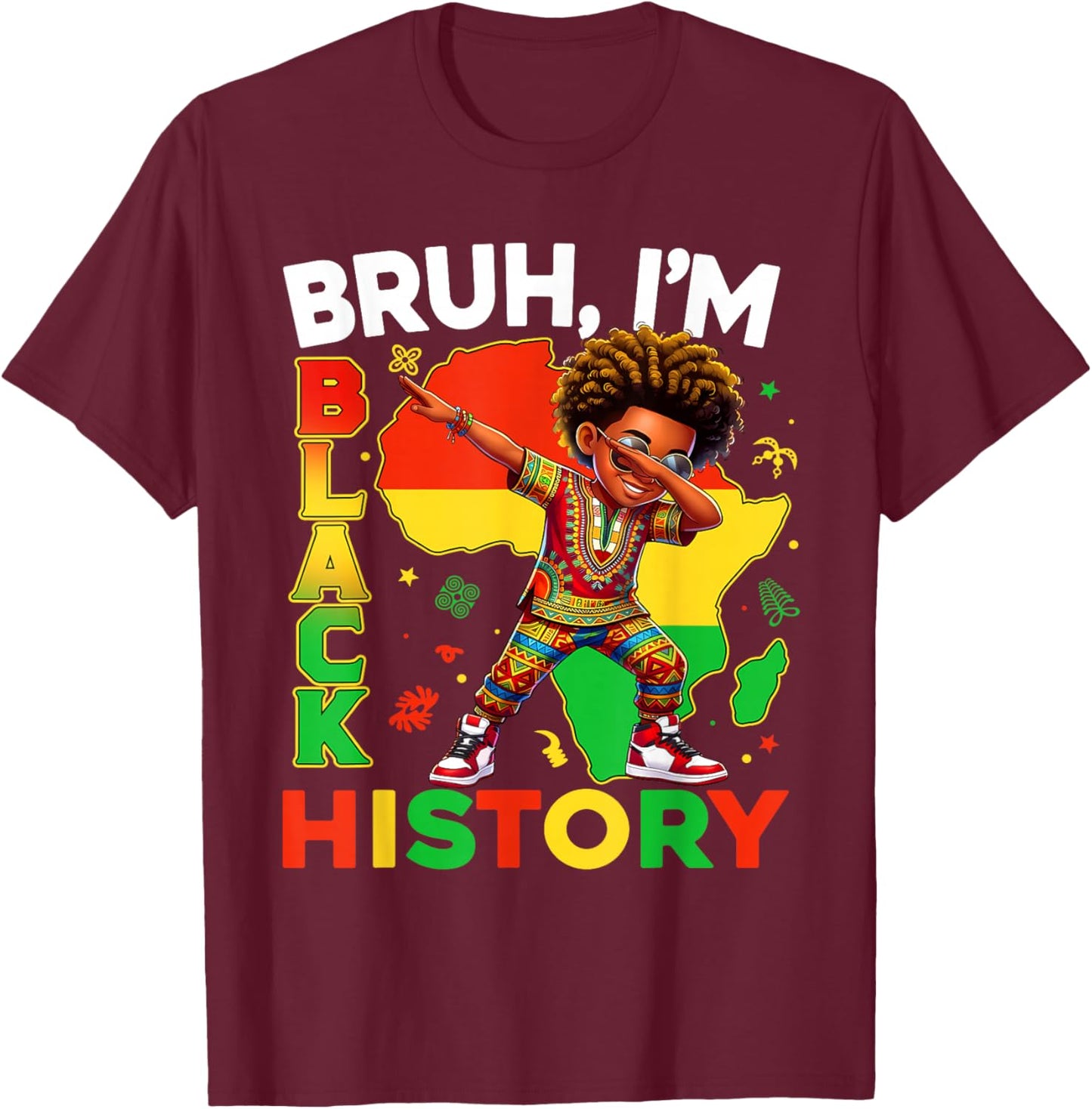 I Am Black History Month Dabbing Afro African Men Boys Kids T-Shirt - T-Shirt | Maroon