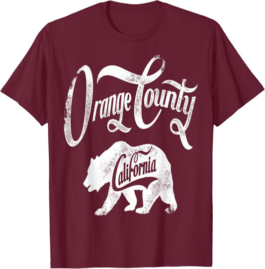 Bear Orange County California Vintage Retro T-Shirt - T-Shirt | Maroon