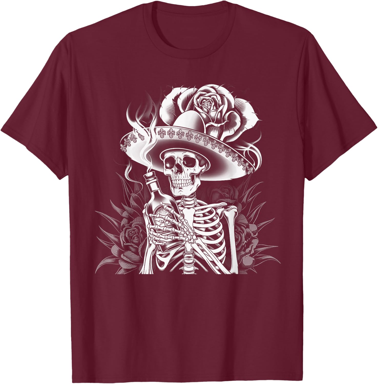 Mexico Vintage Skeleton Tequila Dia De Los Muertos Mexican T-Shirt - T-Shirt | Maroon