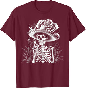 Mexico Vintage Skeleton Tequila Dia De Los Muertos Mexican T-Shirt - T-Shirt | Maroon