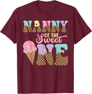 Nanny Of The Sweet One Ice Cream 1st First Birthday Family T-Shirt - T-Shirt | Maroon