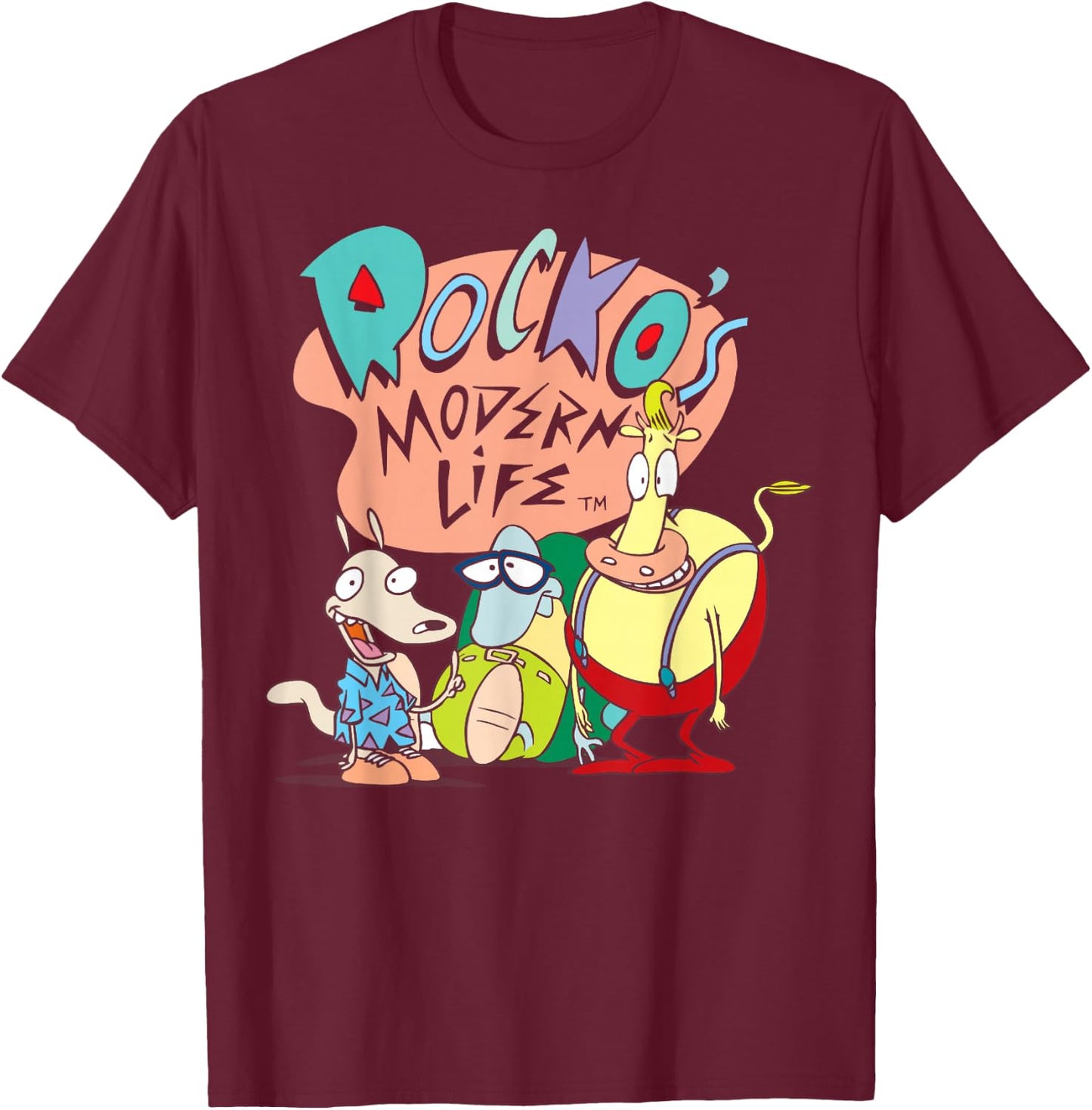 Rocko's Modern Life Group Retro Title T-Shirt - T-Shirt | Maroon