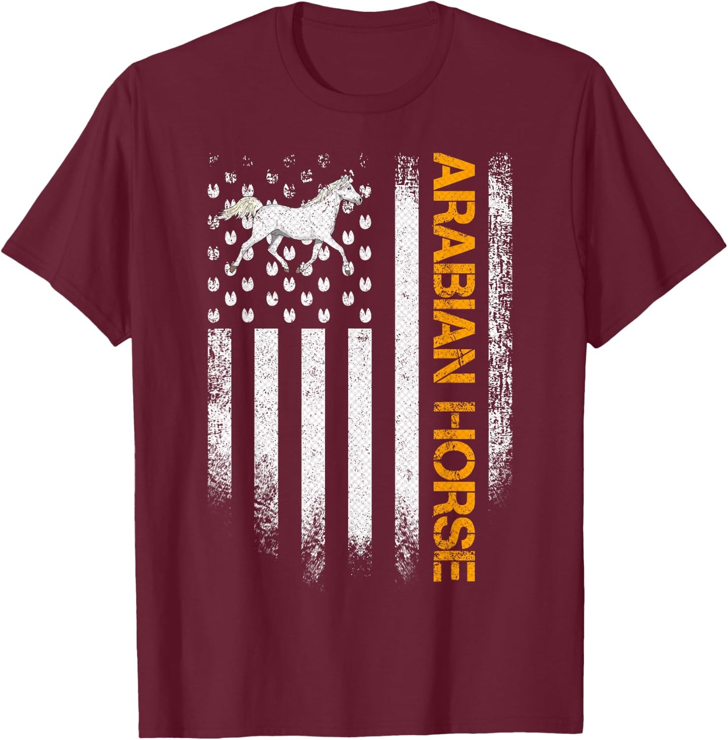 Vintage USA American Flag Arabian Funny Horse Riders Lover T-Shirt - T-Shirt | Maroon